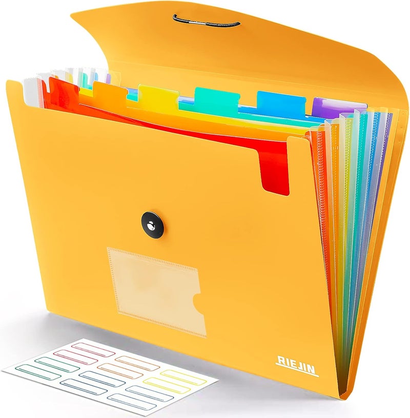 RIEJIN Accordian File Organizer 7 Pocket Expanding File Folder with Labels, Plastic Expandable File Folder for Documents Letter Size A4 Papers - Orange - Image 1